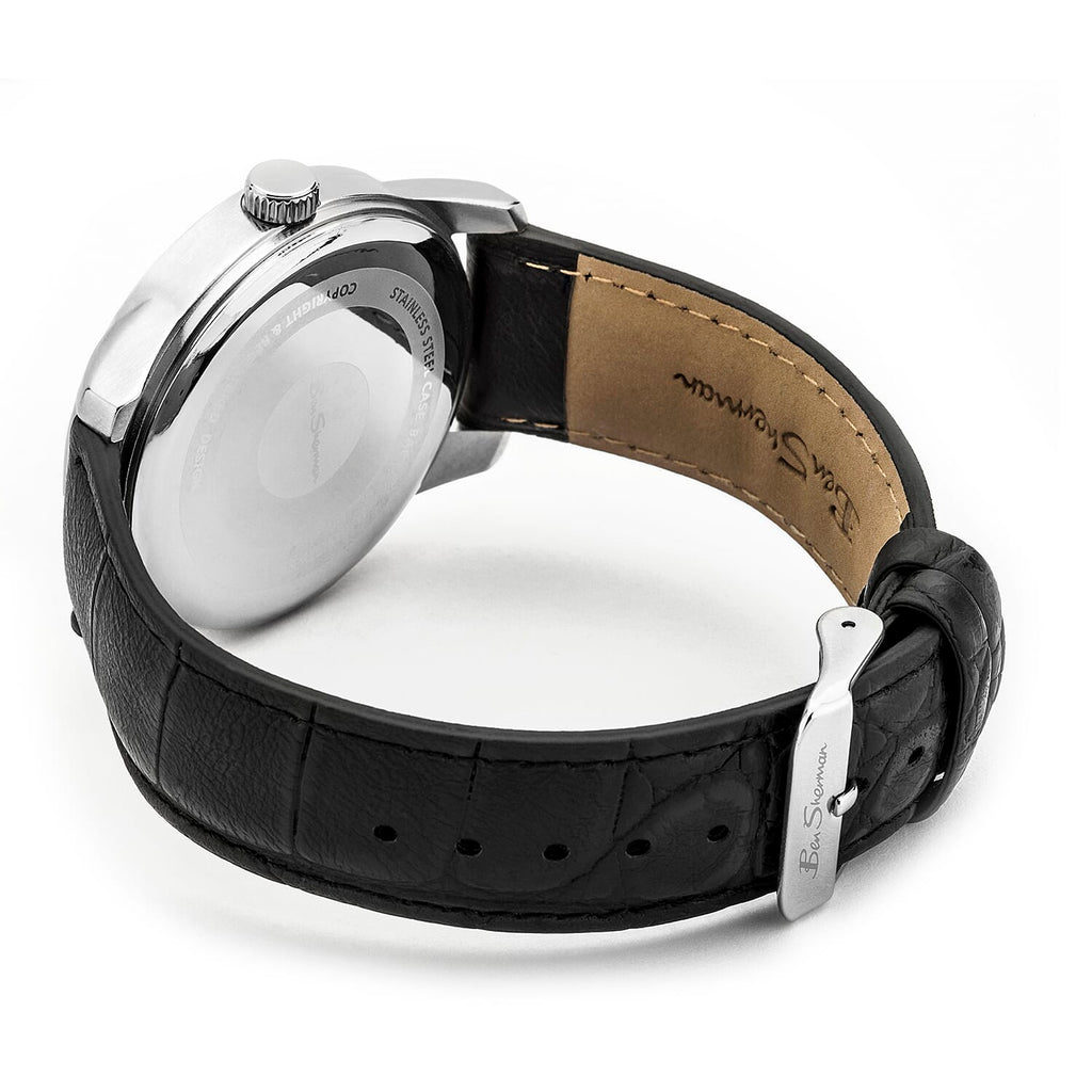 Ben Sherman Black Leather Strap Water Resistant Watch with Headphone Set