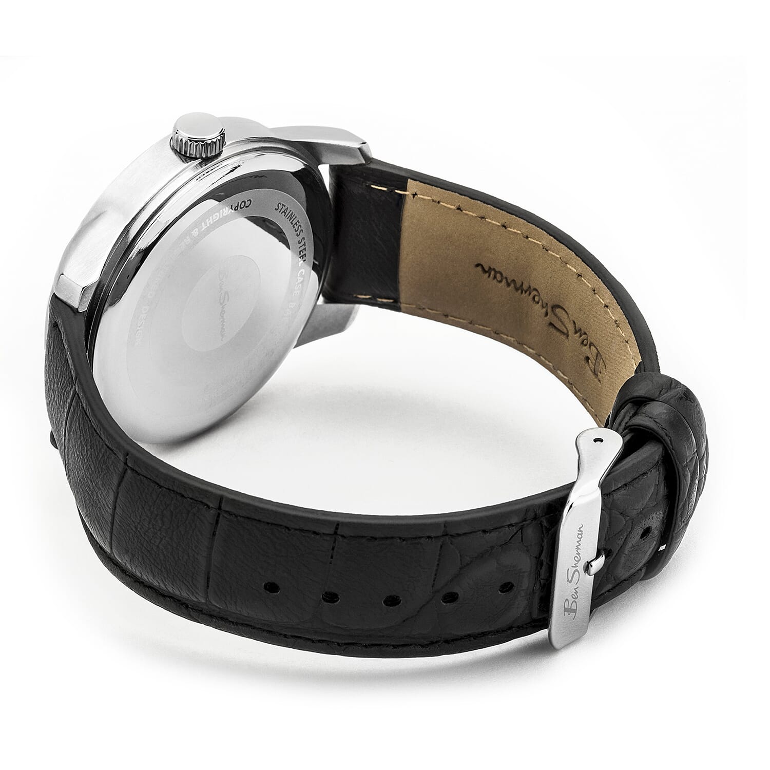 Ben Sherman Black Leather Strap Water Resistant Watch with Headphone Set