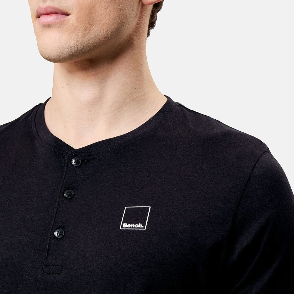 Bench Mens Pack Of 2 - 100% Cotton Crewneck 3 Buttton Henley Tee (Size - L) - Black - Stone