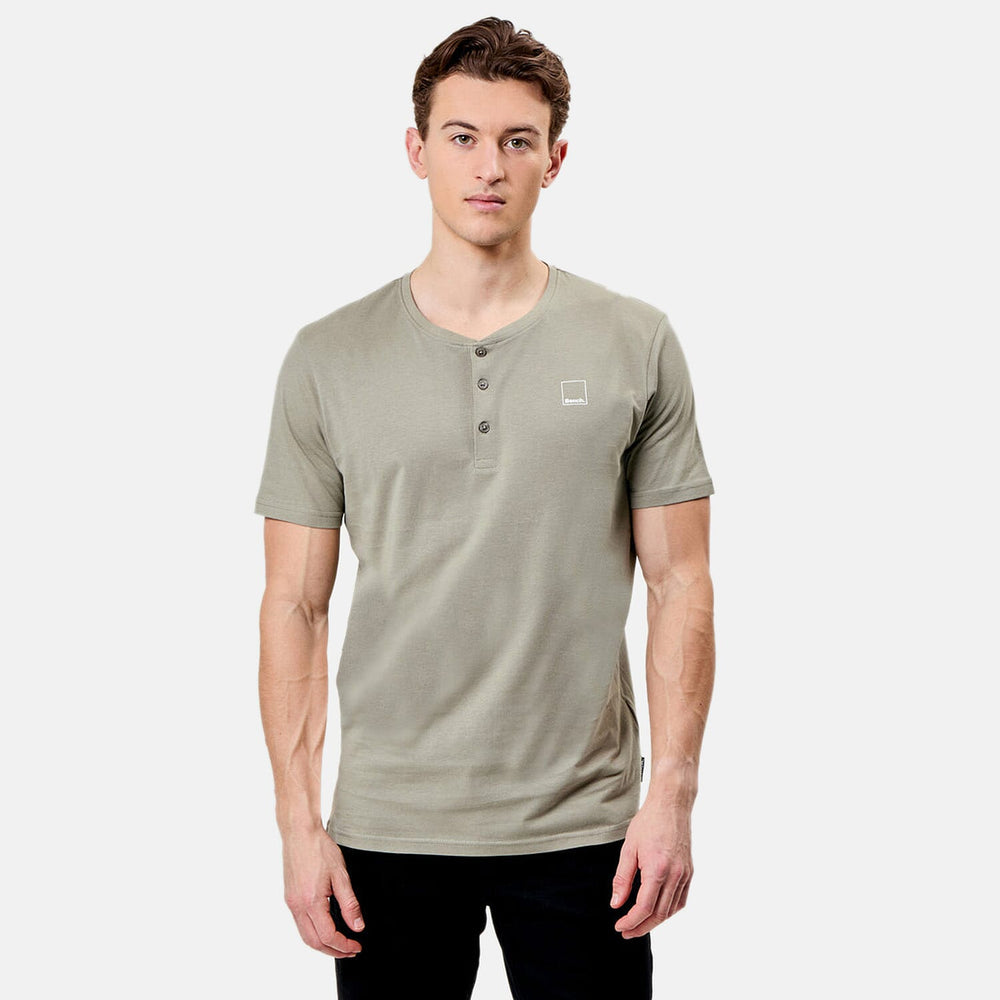 Bench Mens Pack Of 2 - 100% Cotton Crewneck 3 Buttton Henley Tee (Size - L) - Black - Stone