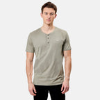 Bench Mens Pack Of 2 - 100% Cotton Crewneck 3 Buttton Henley Tee (Size - L) - Black - Stone
