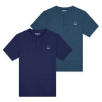 Bench Mens Pack Of 2 - 100% Cotton Crewneck 3 Buttton Henley Tee (Size - L) - Navy - Teal