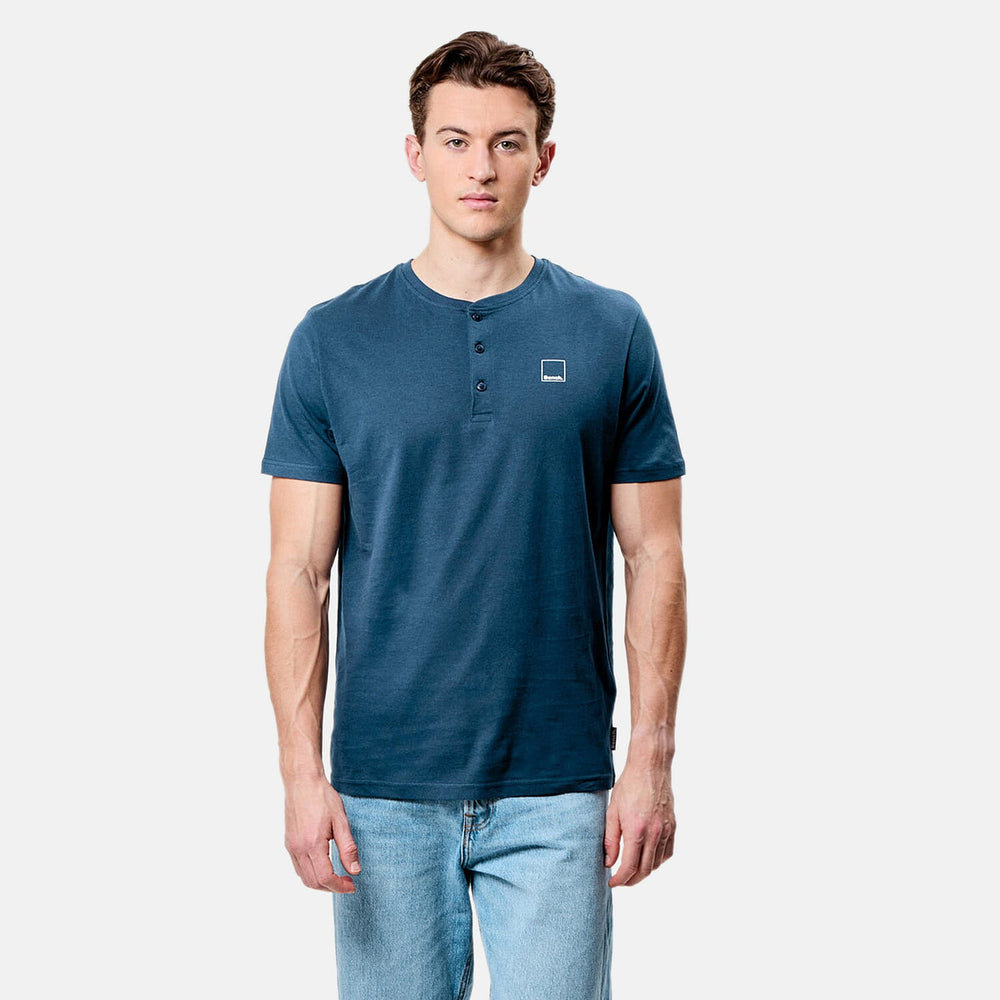 Bench Mens Pack Of 2 - 100% Cotton Crewneck 3 Buttton Henley Tee (Size - L) - Navy - Teal