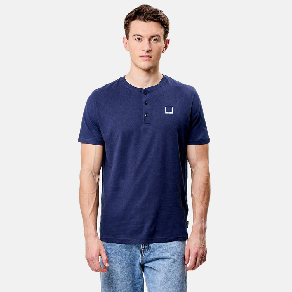 Bench Mens Pack Of 2 - 100% Cotton Crewneck 3 Buttton Henley Tee (Size - M) - Navy - Teal