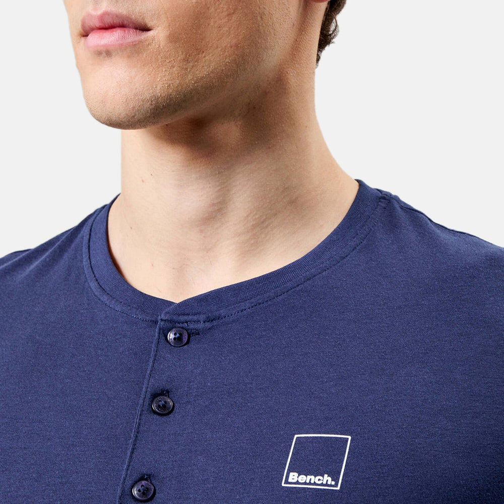 Bench Mens Pack Of 2 - 100% Cotton Crewneck 3 Buttton Henley Tee (Size - M) - Navy - Teal