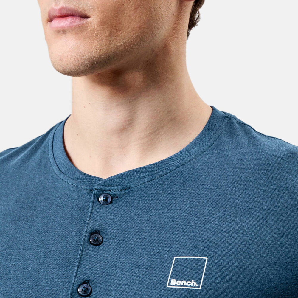 Bench Mens Pack Of 2 - 100% Cotton Crewneck 3 Buttton Henley Tee (Size - M) - Navy - Teal
