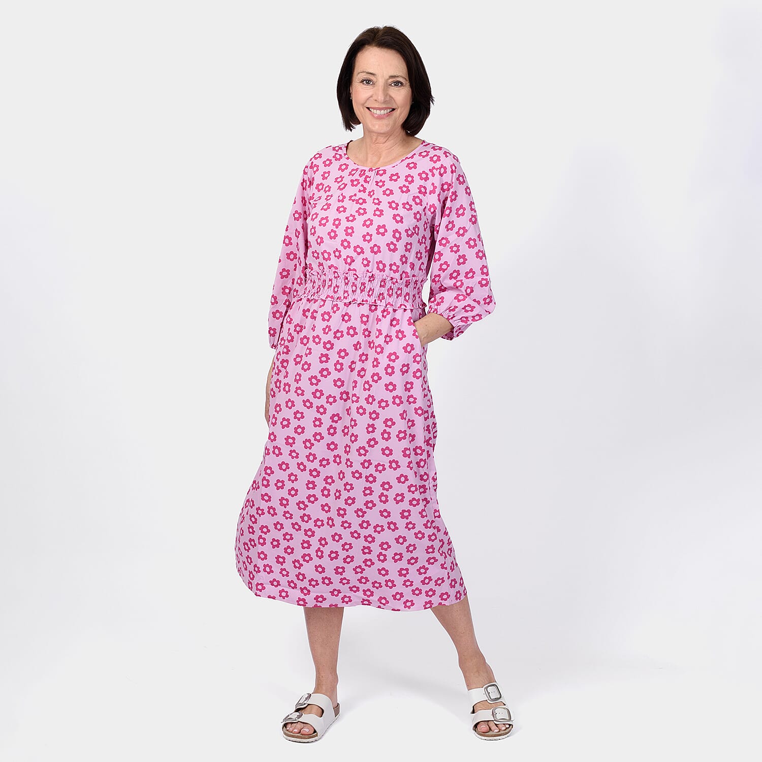 Closeout Deal Daisy Floral Print Summer Dress (Size 16) - Pink