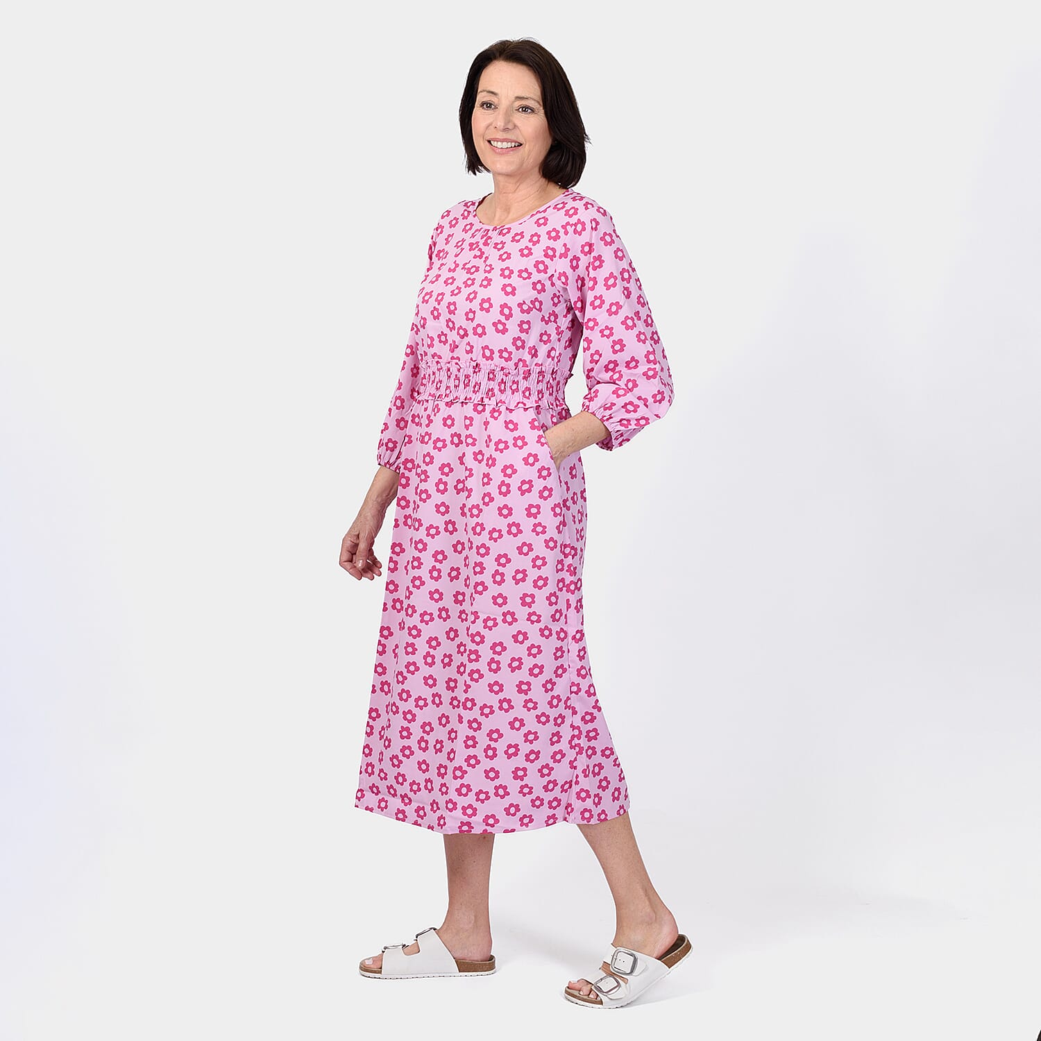 Closeout Deal Daisy Floral Print Summer Dress (Size 16) - Pink