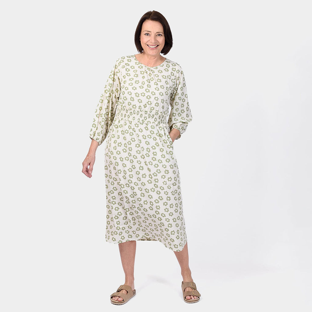 Closeout Deal Daisy Floral Printed Midi Dress (Size 12) - Sage