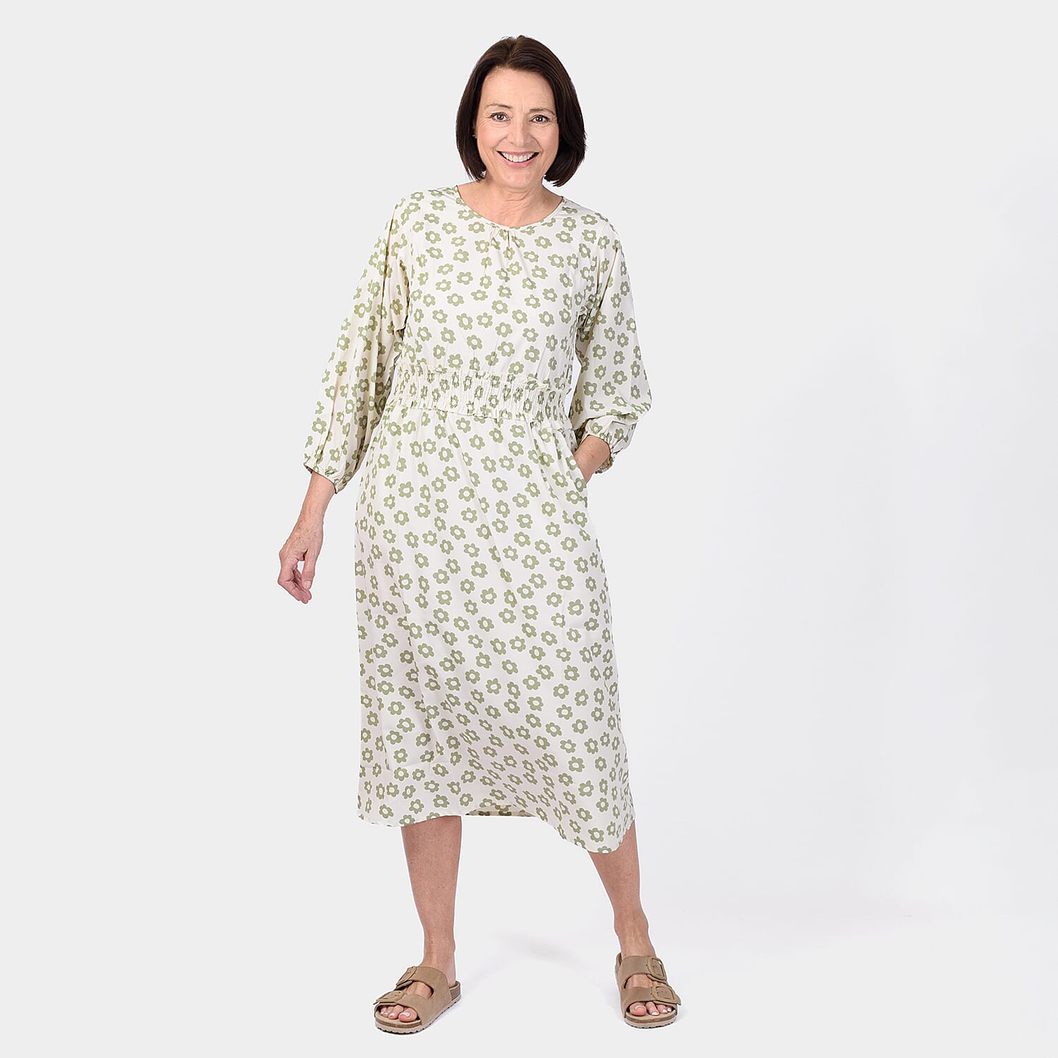 Closeout Deal Daisy Floral Printed Midi Dress (Size 12) - Sage