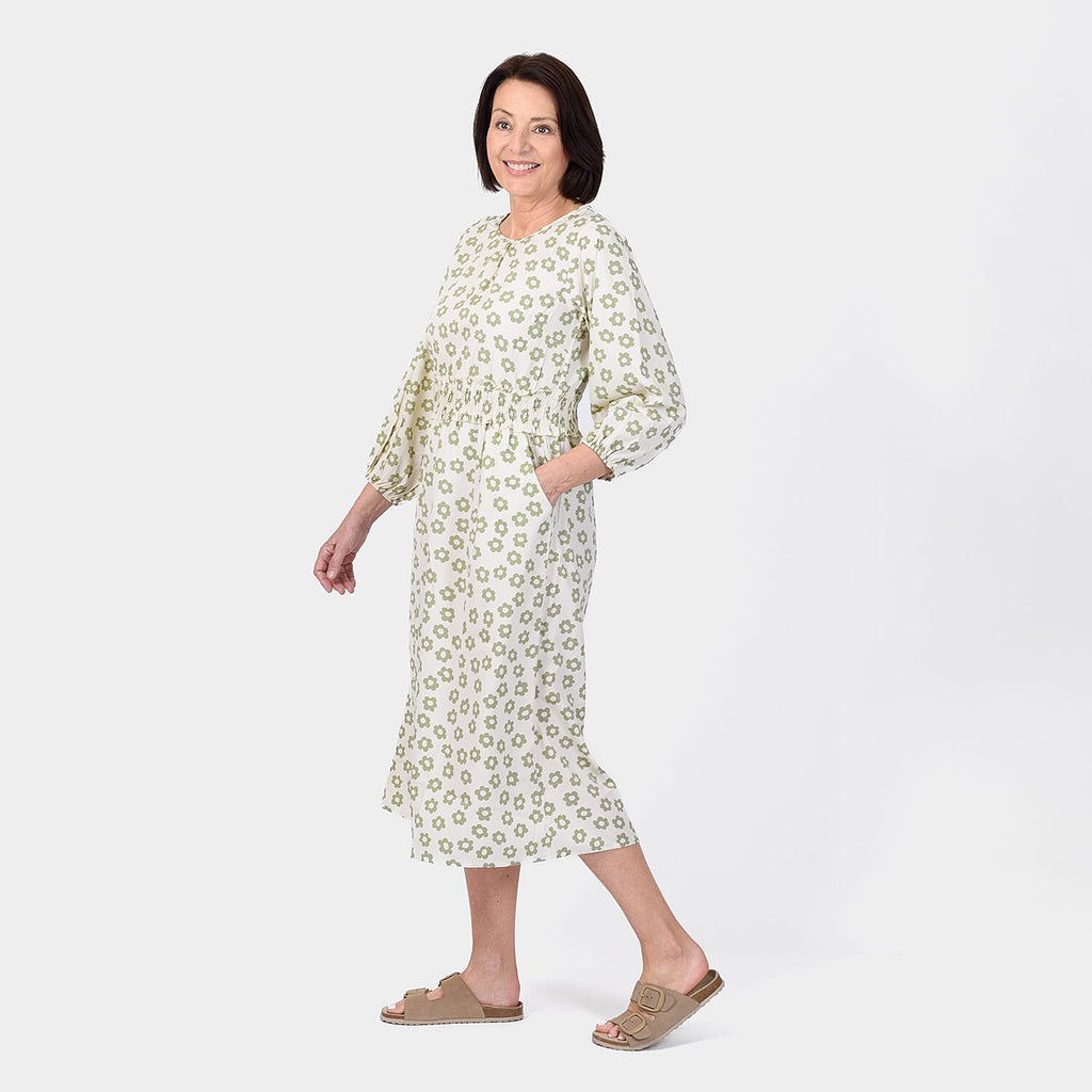 Closeout Deal Daisy Floral Printed Midi Dress (Size 12) - Sage