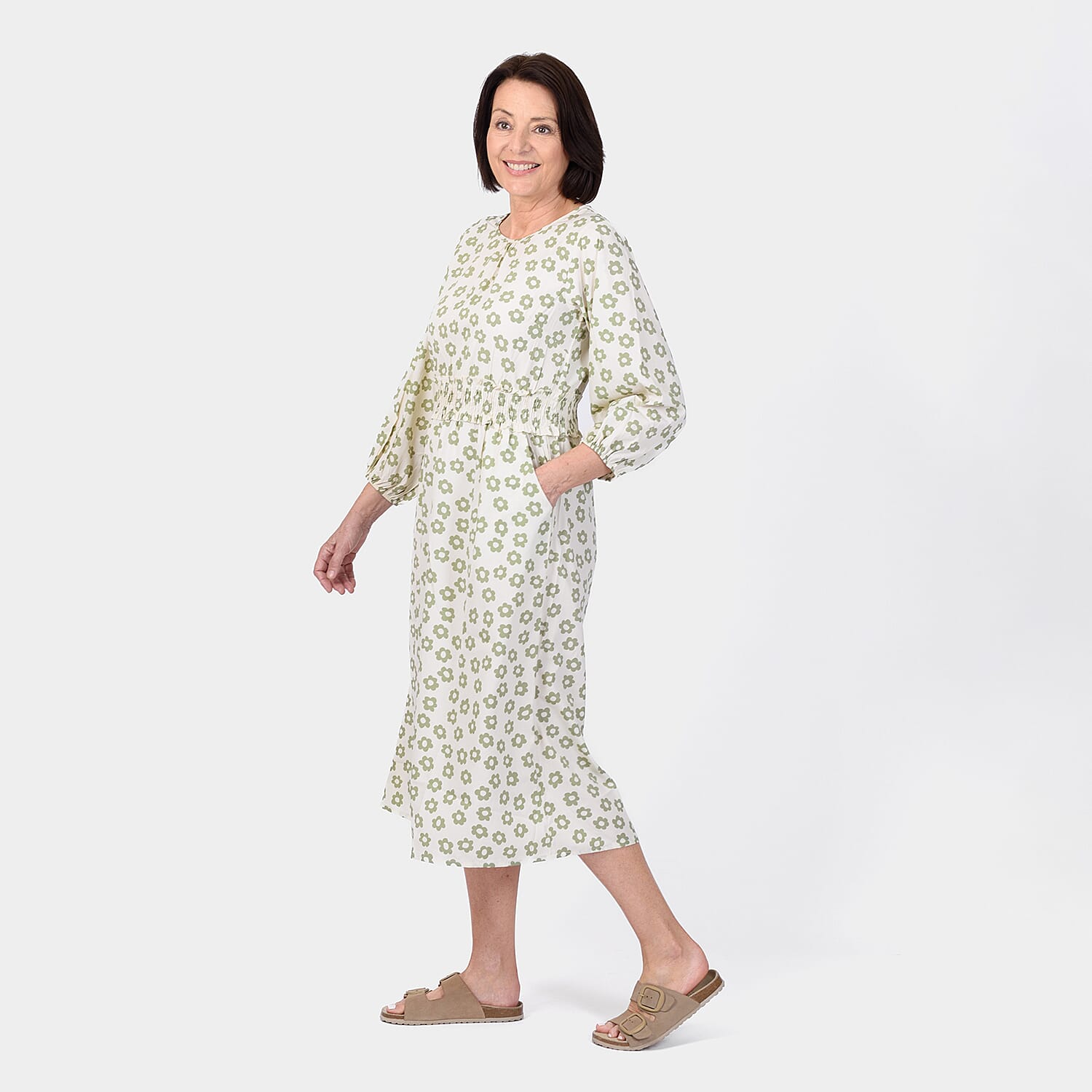 Closeout Deal Daisy Floral Printed Midi Dress (Size 12) - Sage