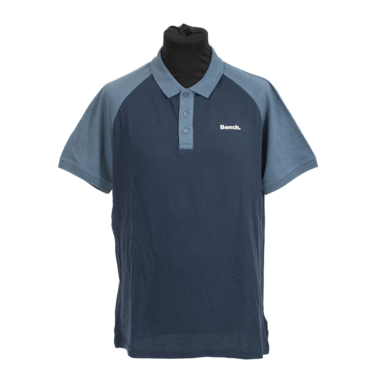BENCH Mens Contrast Raglan 100% Cotton Polo Shirt (Size M) - Navy