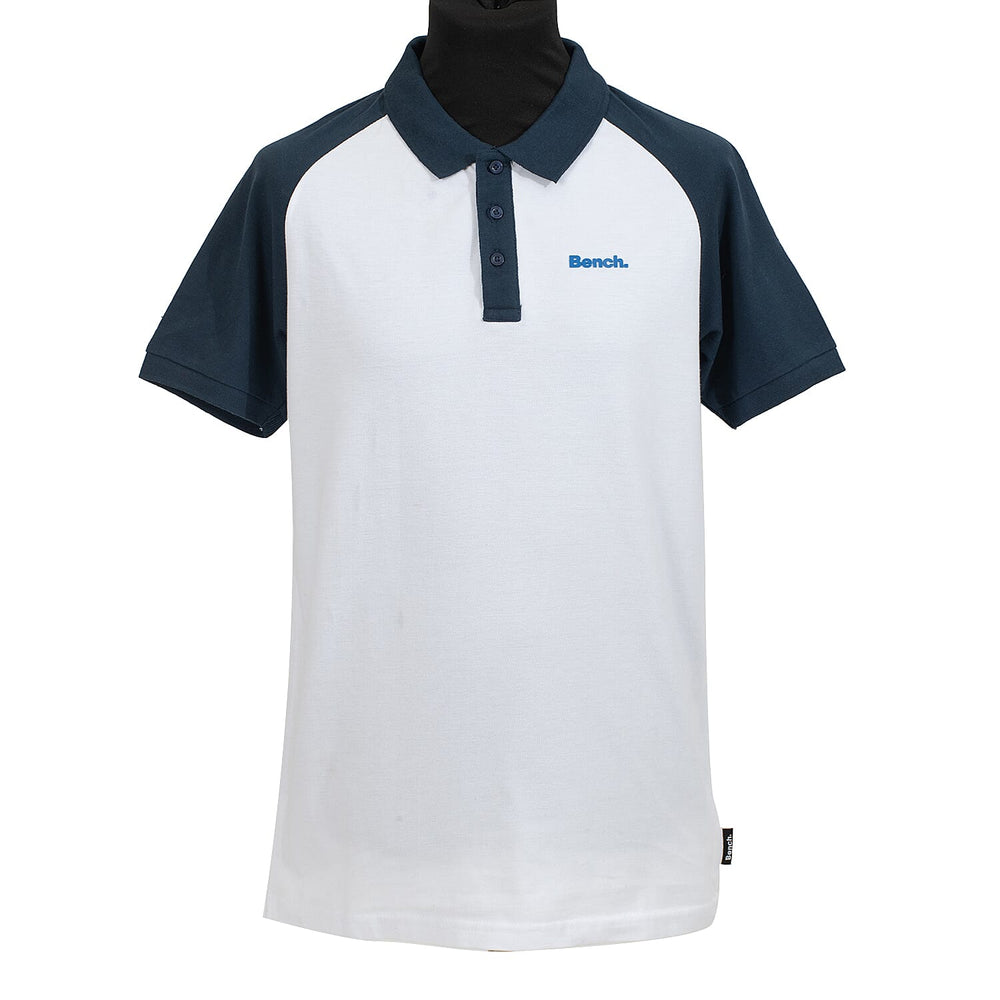 BENCH Mens Contrast Raglan 100% Cotton Polo Shirt (Size XXL) - White