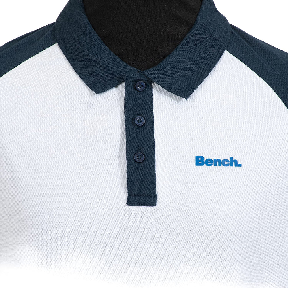 BENCH Mens Contrast Raglan 100% Cotton Polo Shirt (Size XXL) - White