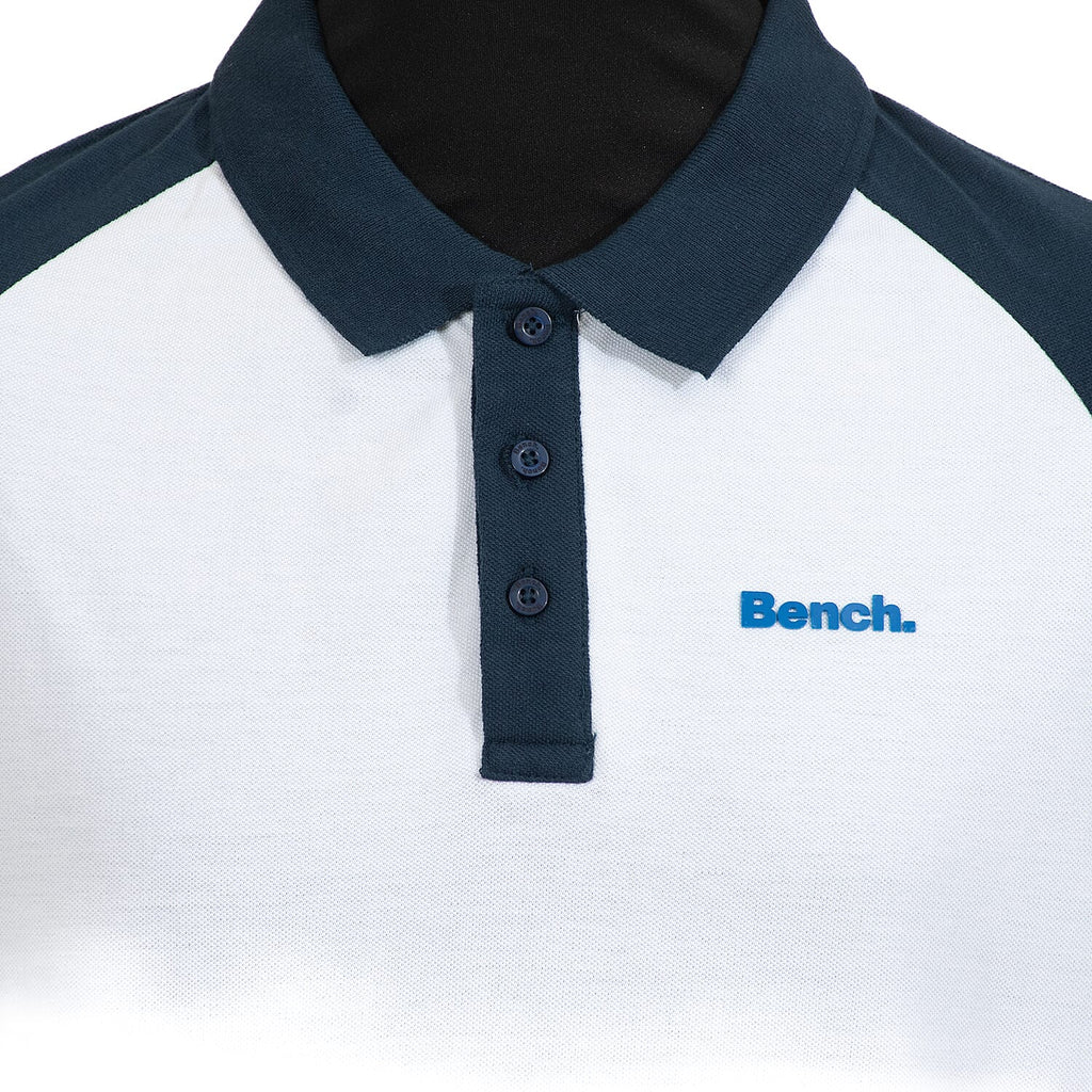 BENCH Mens Contrast Raglan 100% Cotton Polo Shirt (Size XXL) - White