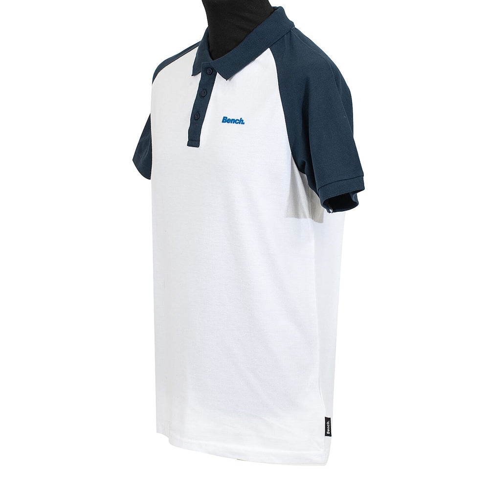 BENCH Mens Contrast Raglan 100% Cotton Polo Shirt (Size XXL) - White
