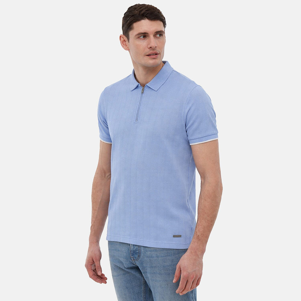 Bench Mens Cotton-Blend Quarter-Zip Textured Polo (Size L) - Blue