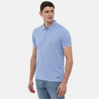 Bench Mens Cotton-Blend Quarter-Zip Textured Polo (Size L) - Blue