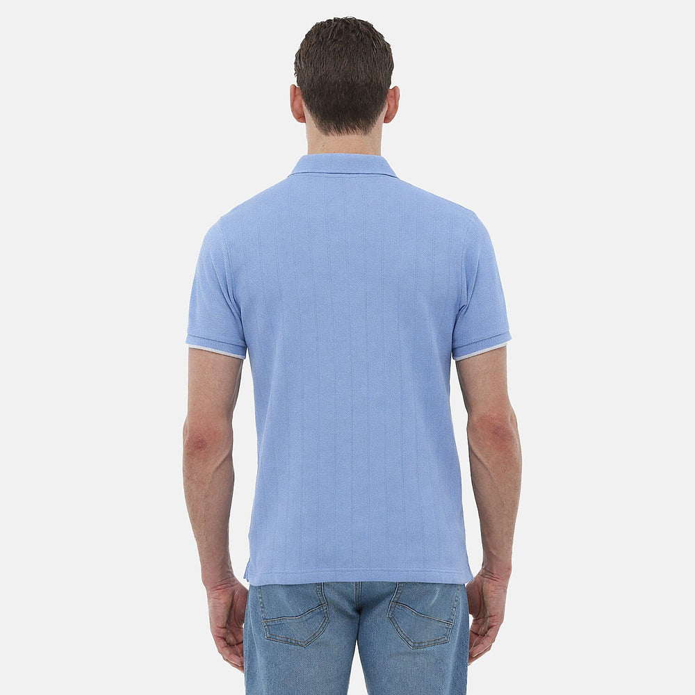Bench Mens Cotton-Blend Quarter-Zip Textured Polo (Size L) - Blue