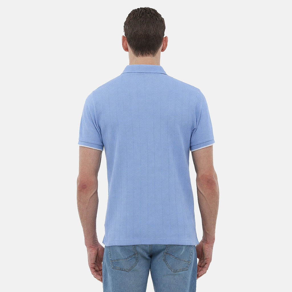 Bench Mens Cotton-Blend Quarter-Zip Textured Polo (Size L) - Blue