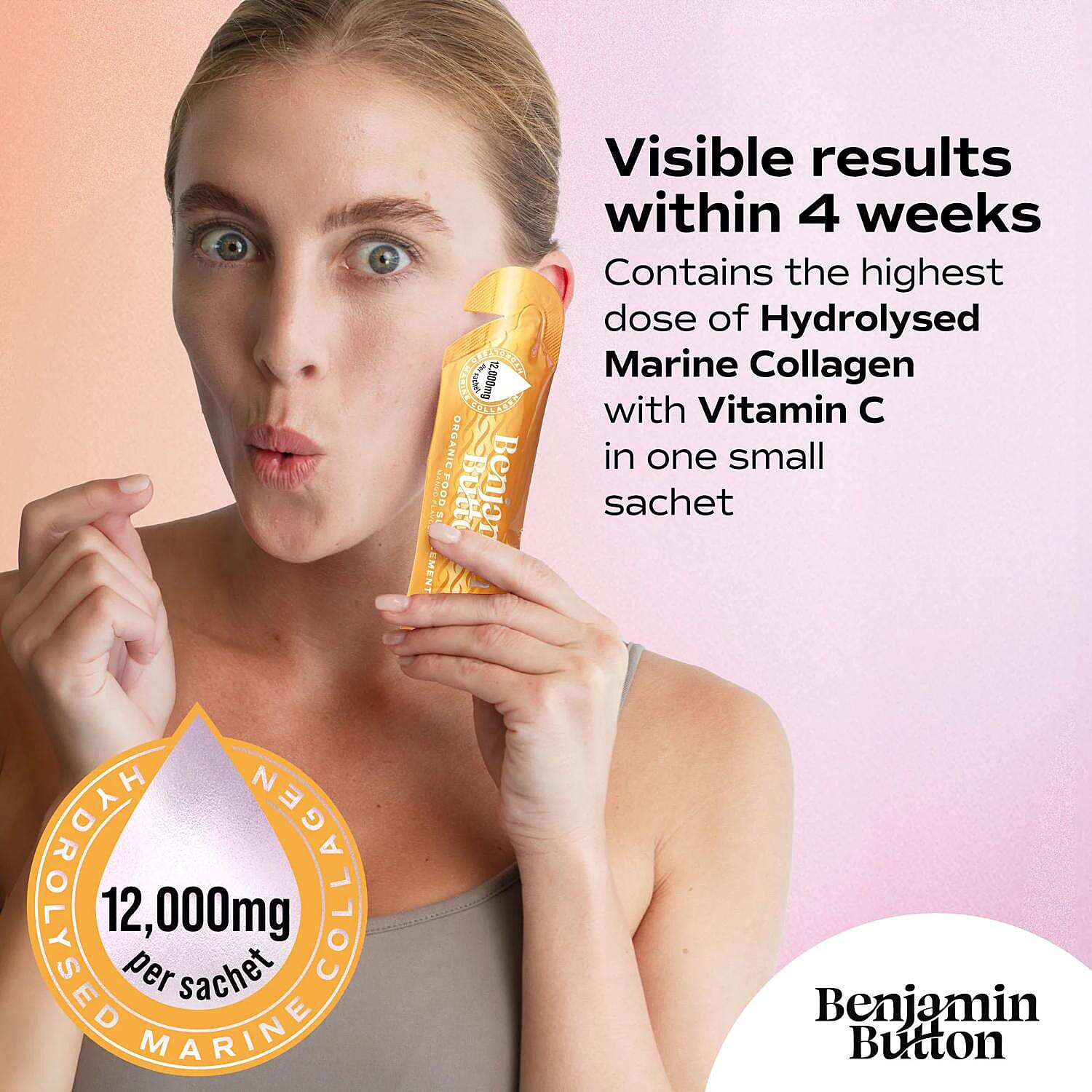 Benjamin Button Marine Collagen Liquid Sachets - Mango Flavour (14 Sachets x 12,000mg)