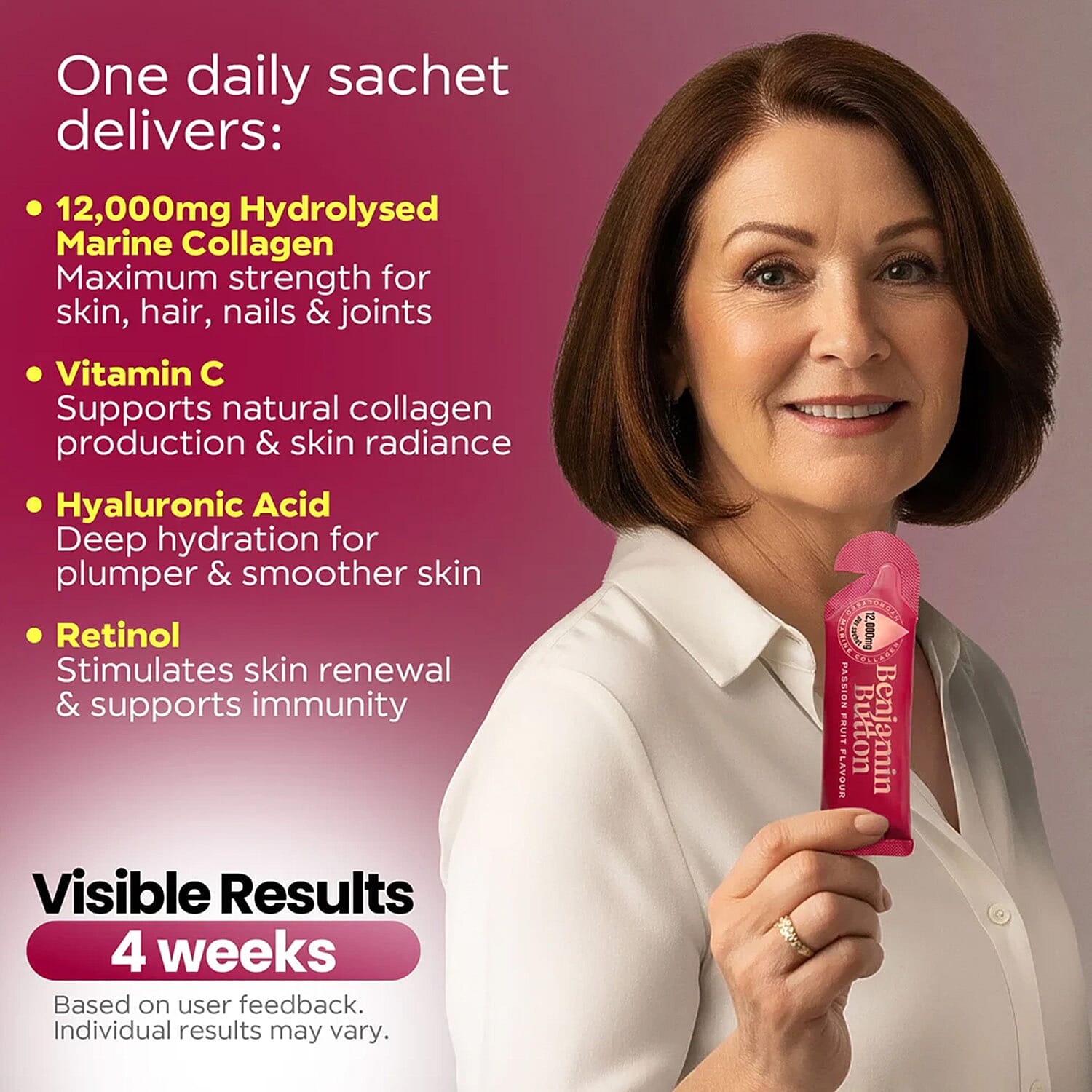 Benjamin Button Menopause Collagen Passionfruit Sachets - 14 Pack (2 Weeks Supply) 12,000mg