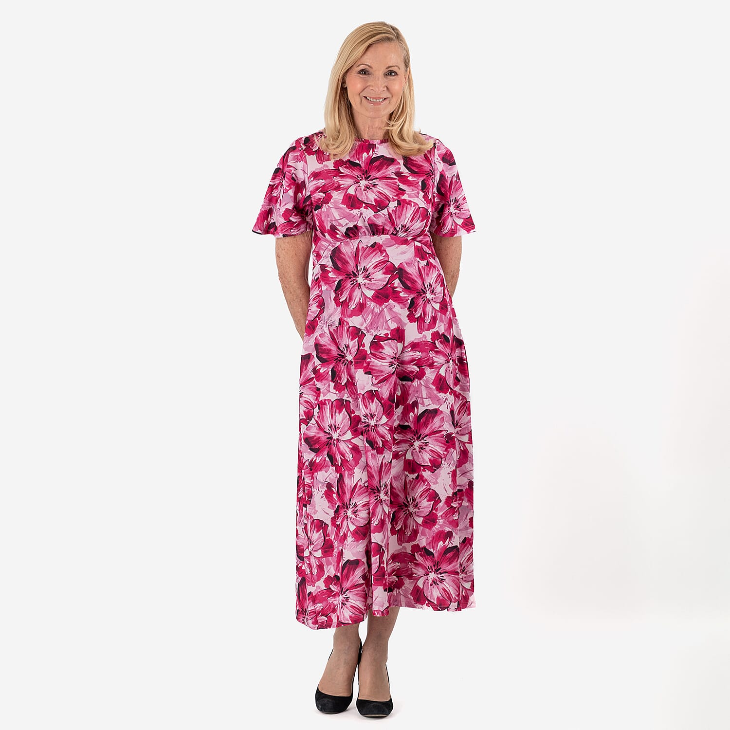 Bershka Floral Print Midi Dress (Size 20) - Pink