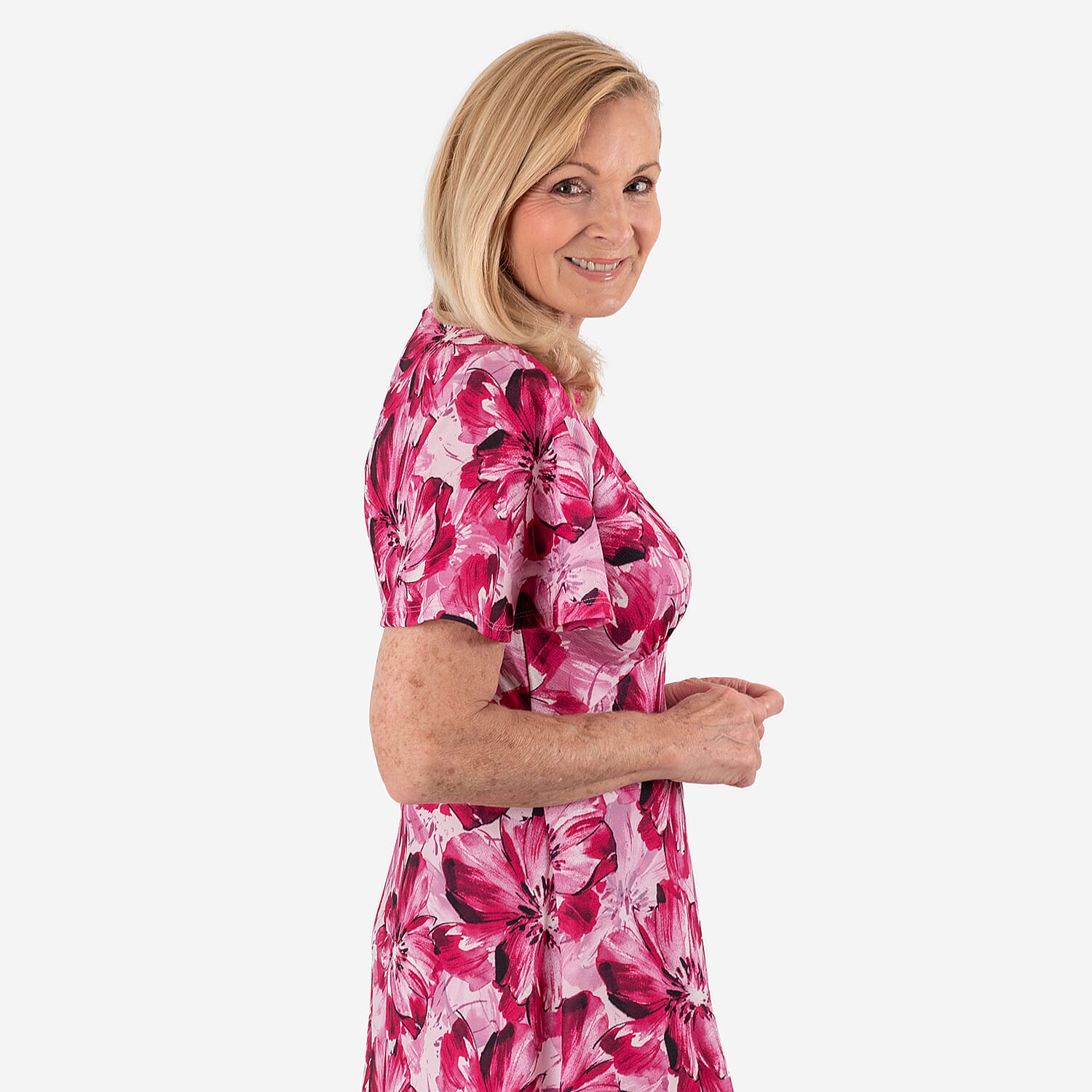 Bershka Floral Print Midi Dress (Size 20) - Pink