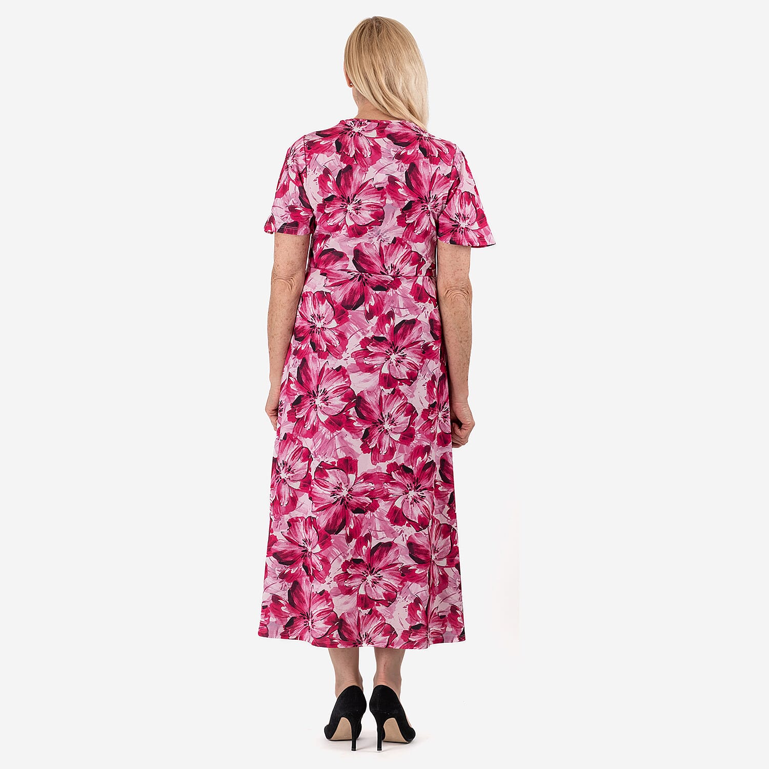 Bershka Floral Print Midi Dress (Size 22) - Pink