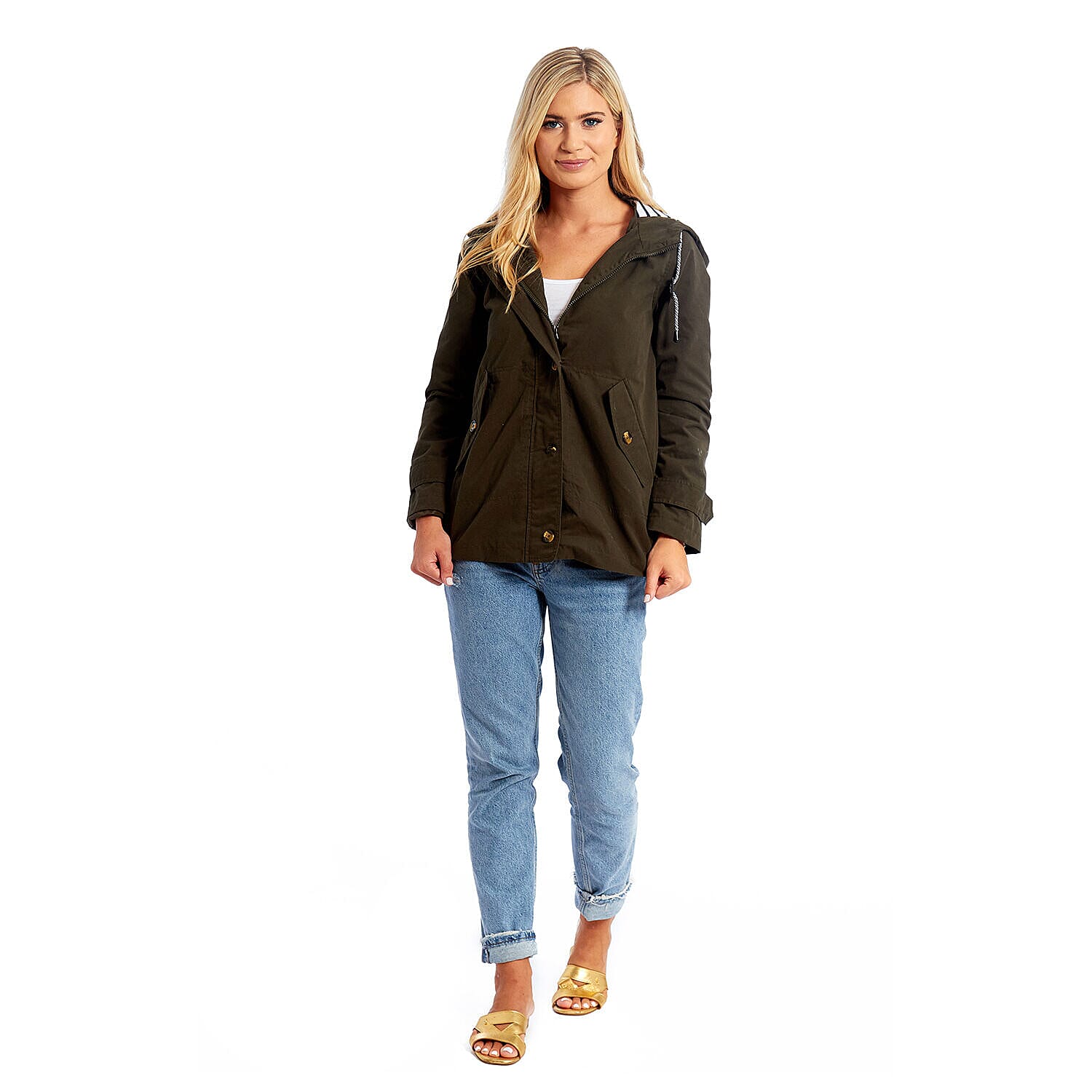 Betty Kay - Ladies Stripe Lined Cotton Jacket (Size 16) - Khaki
