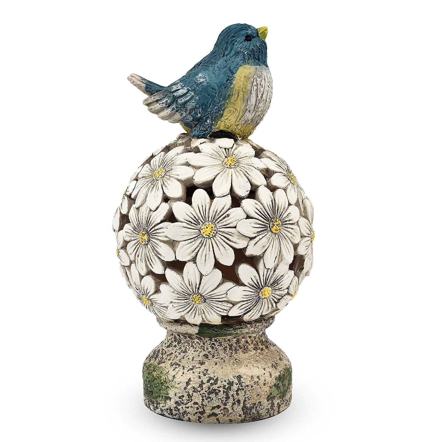 Bird Floral Ball with Solar Light (Size 14x14x26 cm) - Blue - White