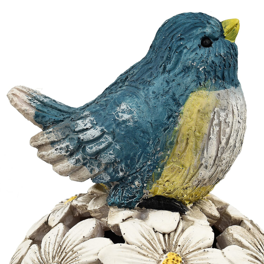Bird Floral Ball with Solar Light (Size 14x14x26 cm) - Blue - White