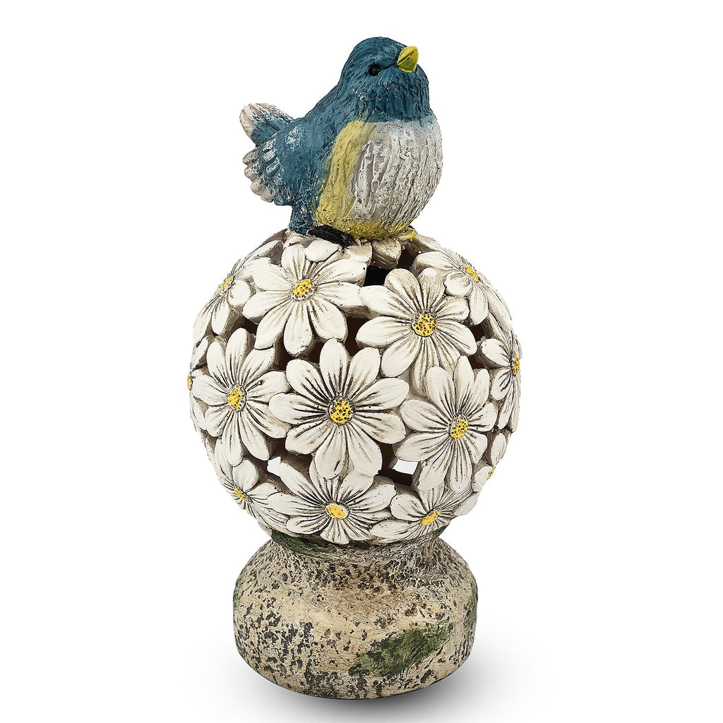 Bird Floral Ball with Solar Light (Size 14x14x26 cm) - Blue - White