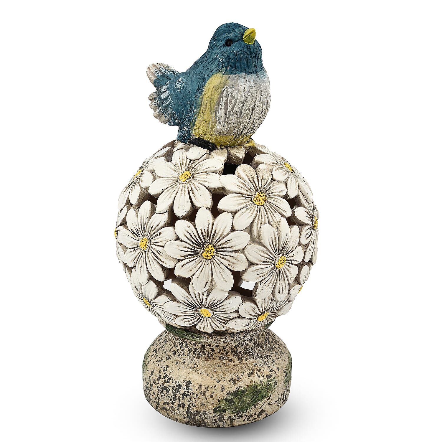 Bird Floral Ball with Solar Light (Size 14x14x26 cm) - Blue - White