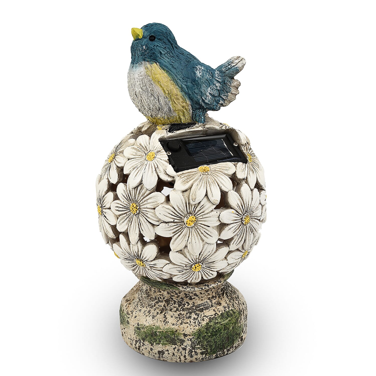 Bird Floral Ball with Solar Light (Size 14x14x26 cm) - Blue - White