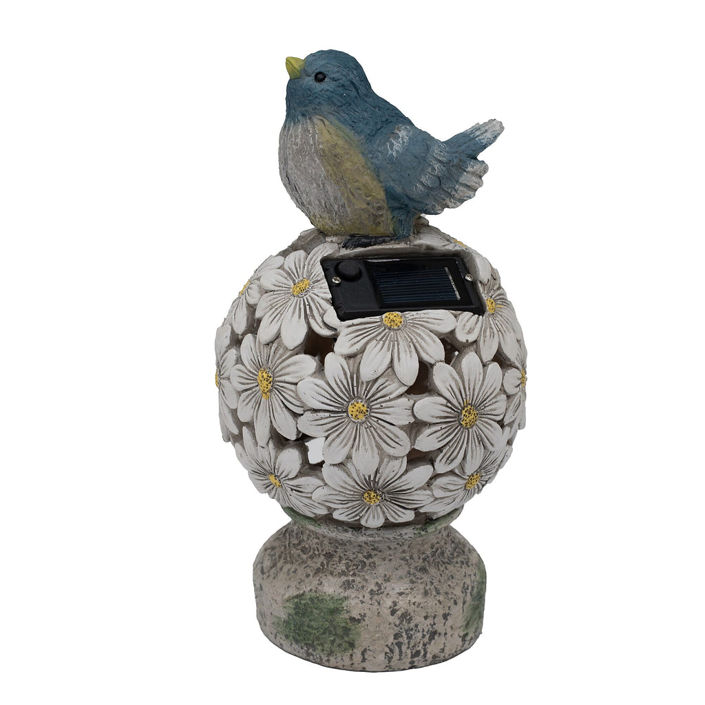 Bird Floral Ball with Solar Light (Size 14x14x26 cm) - Blue - White