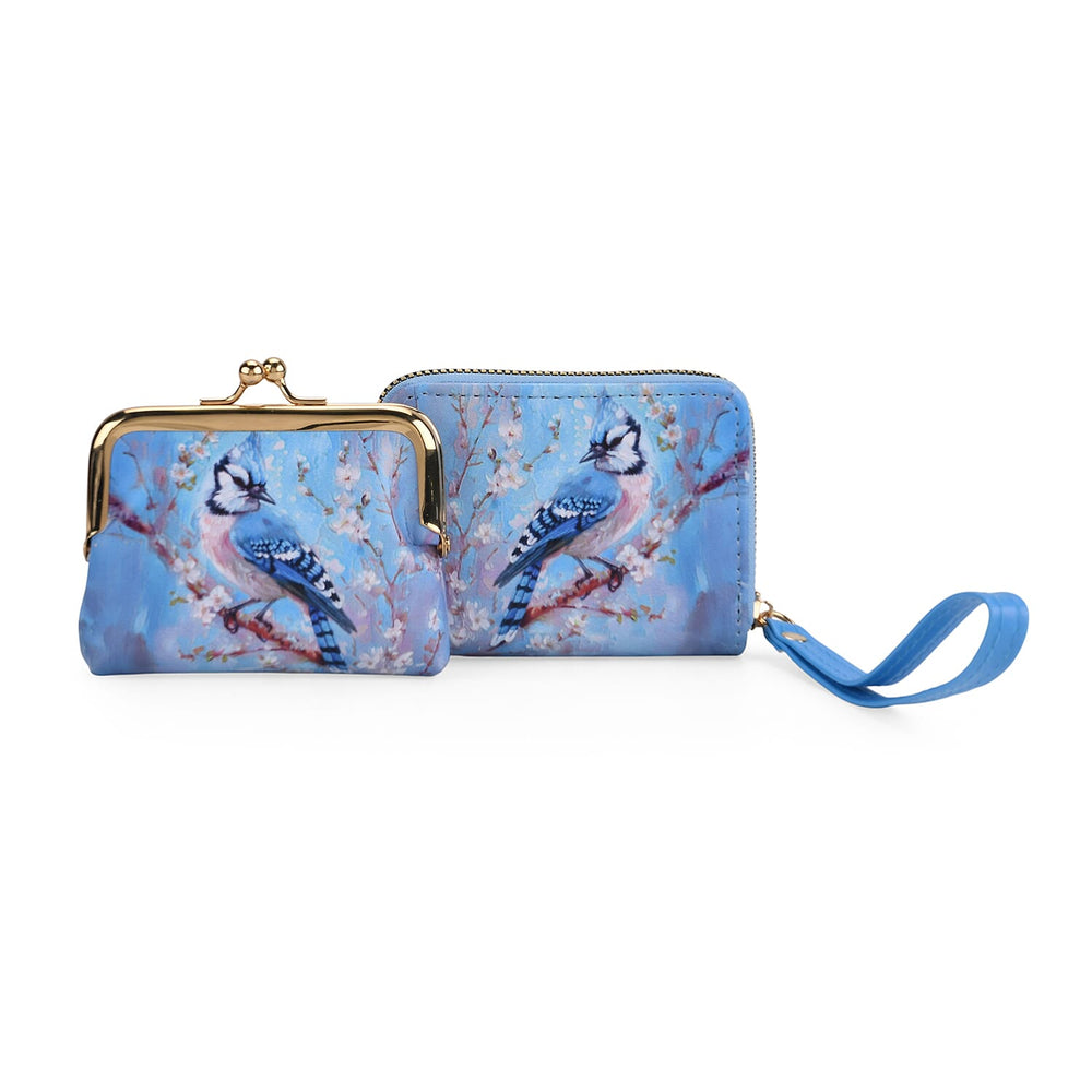 Bird Print RFID Wallet - Light Blue