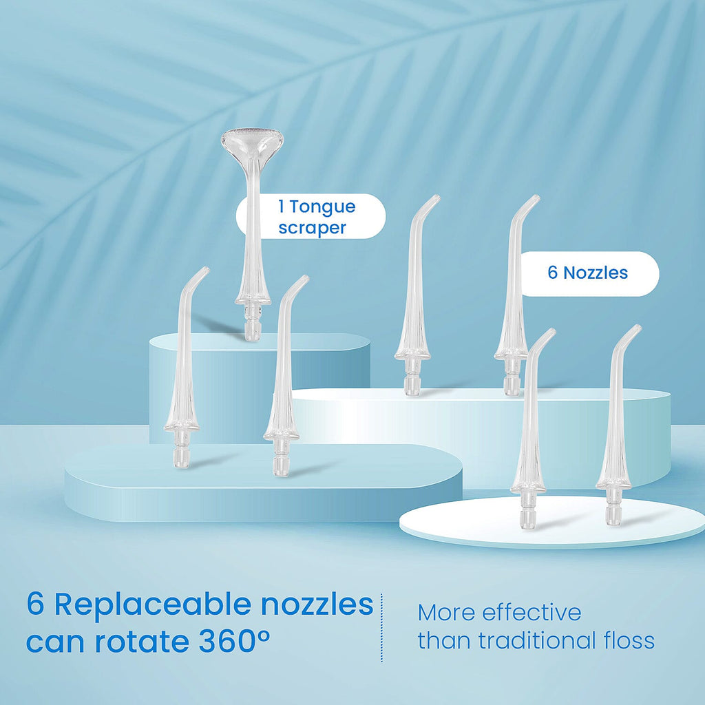 Bitvae Cordless Water Flosser with 5 Nozzles - Tongue Scraper - 3 Pressure Settings - White