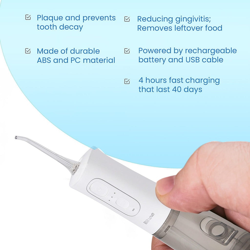 Bitvae Cordless Water Flosser with 5 Nozzles - Tongue Scraper - 3 Pressure Settings - White