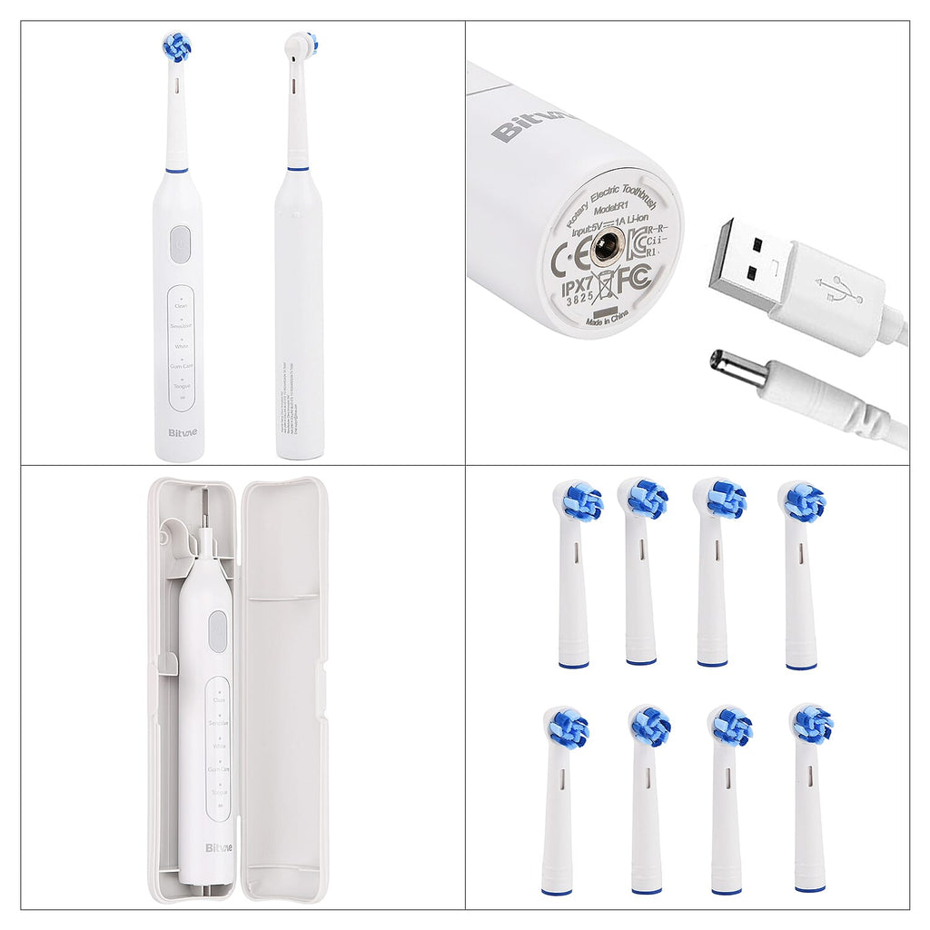 Bitvae- Electric Toothbrush with 60-Day Battery Life | 5 Modes, USB Charging & 8 Dupont Brush Heads (IPX7)