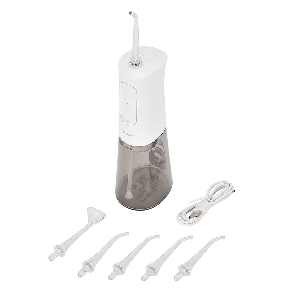Bitvae Cordless Water Flosser with 5 Nozzles - Tongue Scraper - 3 Pressure Settings - White