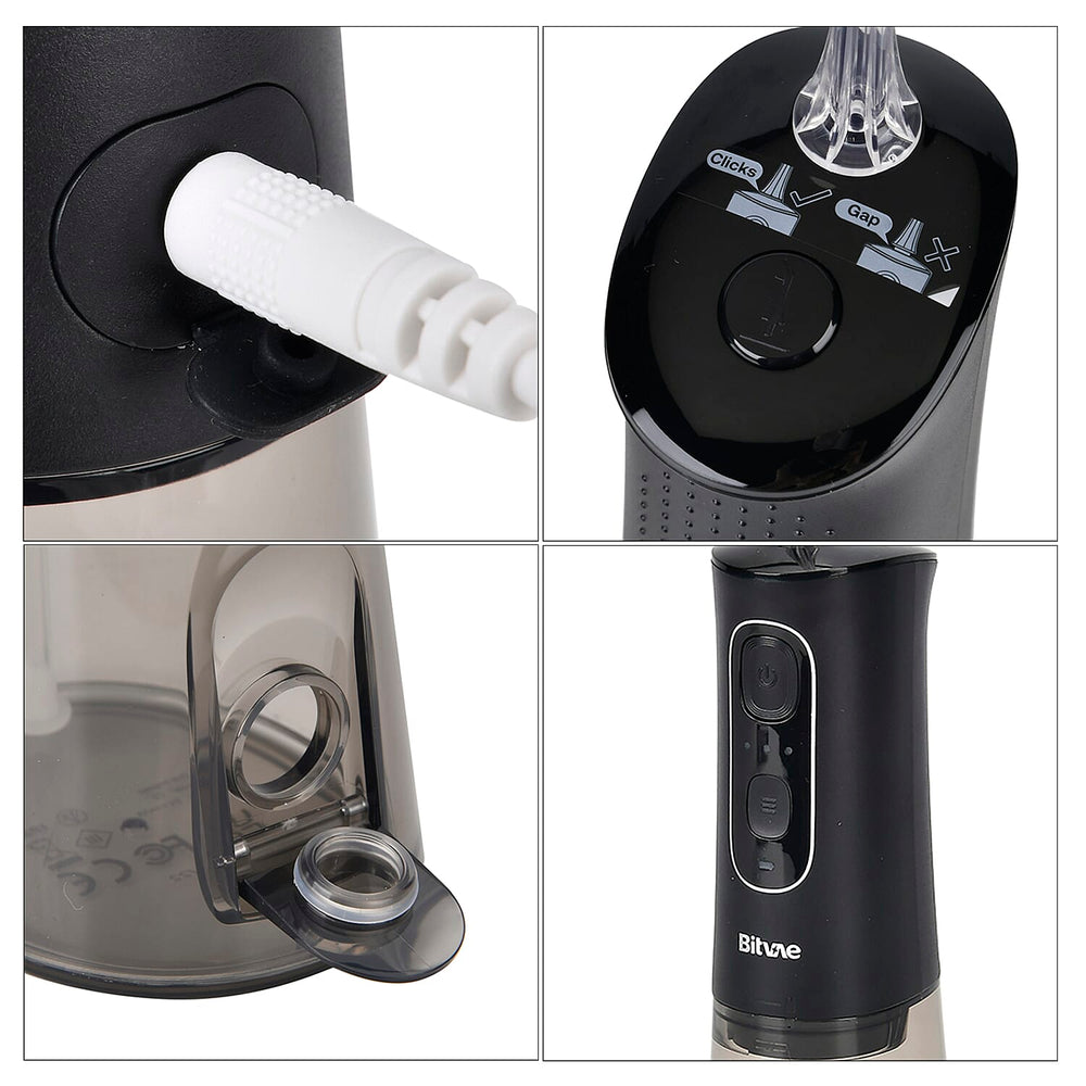 Bitvae Set of Sonic Toothbrush With 4 Replacement Heads, 5 Modes & Smart Timer With Water Flosser With 4 Replacent Heads - Black