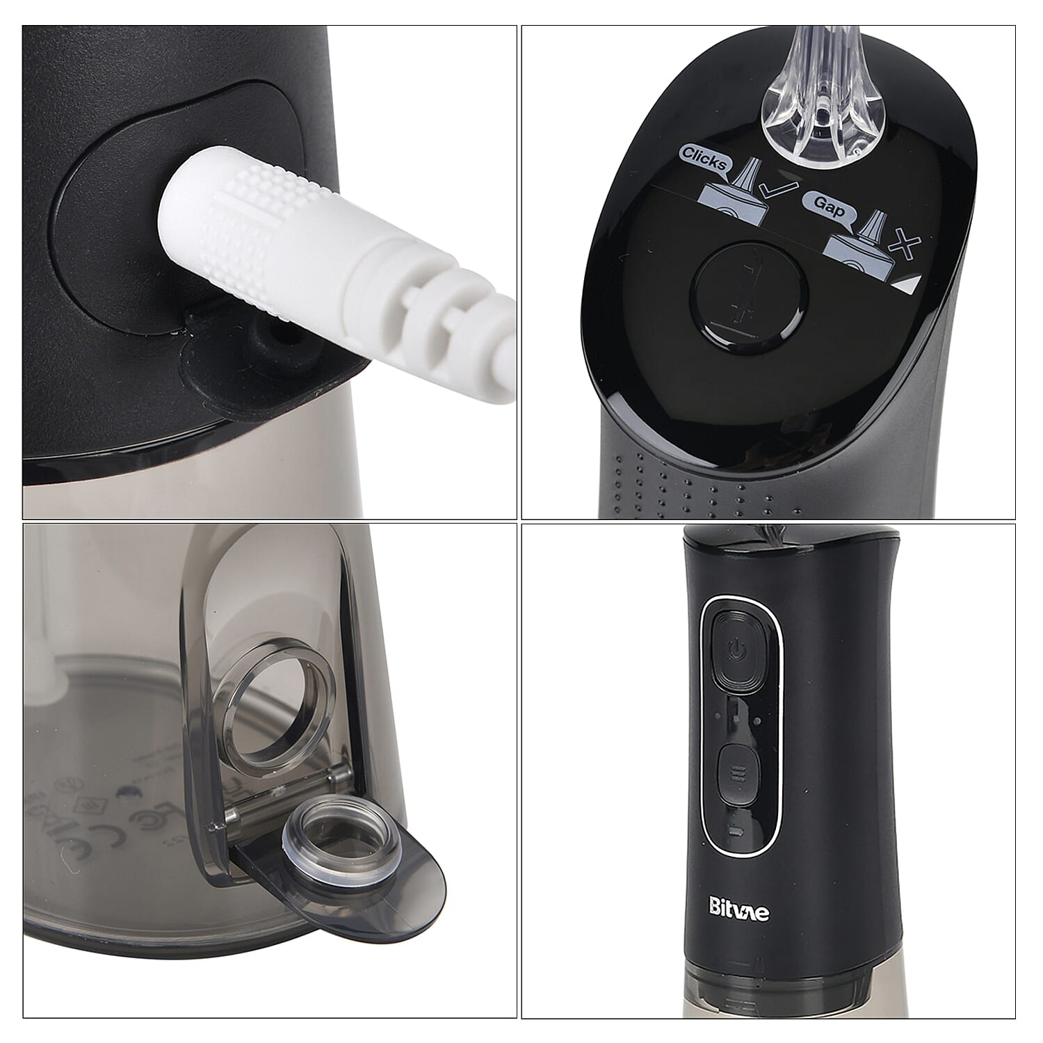Bitvae Set of Sonic Toothbrush With 4 Replacement Heads, 5 Modes & Smart Timer With Water Flosser With 4 Replacent Heads - Black