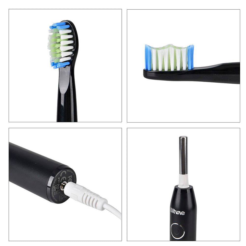 Bitvae Set of Sonic Toothbrush With 4 Replacement Heads, 5 Modes & Smart Timer With Water Flosser With 4 Replacent Heads - Black