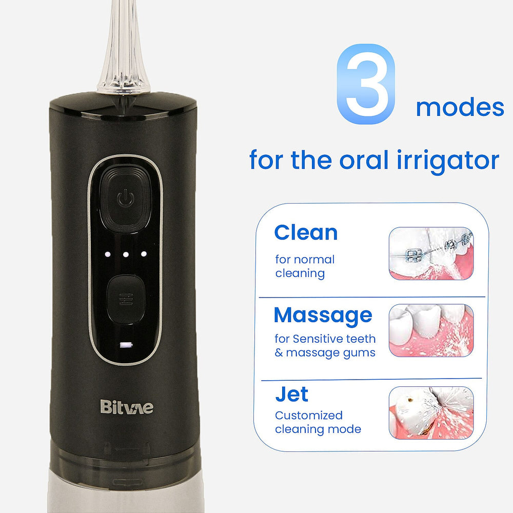 Bitvae Set of Sonic Toothbrush With 4 Replacement Heads, 5 Modes & Smart Timer With Water Flosser With 4 Replacent Heads - Black