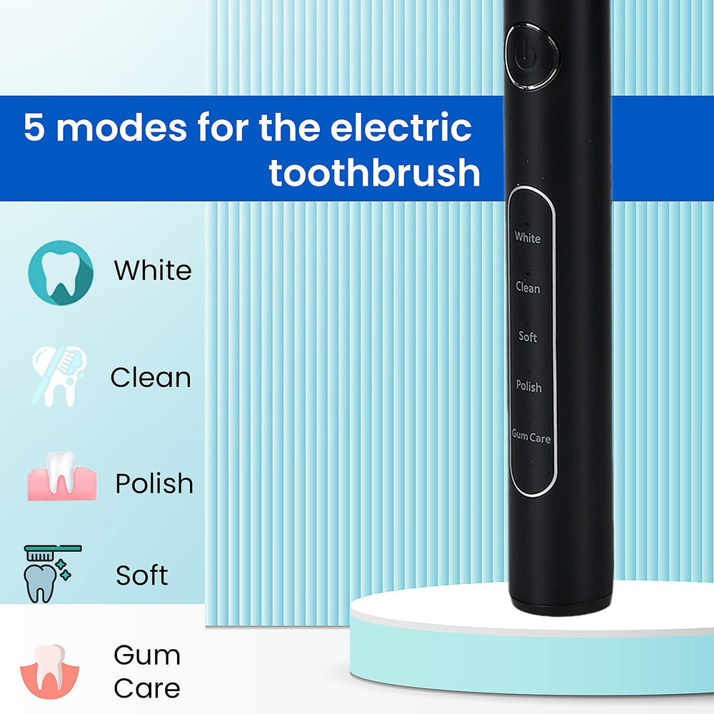 Bitvae Set of Sonic Toothbrush With 4 Replacement Heads, 5 Modes & Smart Timer With Water Flosser With 4 Replacent Heads - Black