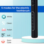 Bitvae Set of Sonic Toothbrush With 4 Replacement Heads, 5 Modes & Smart Timer With Water Flosser With 4 Replacent Heads - Black