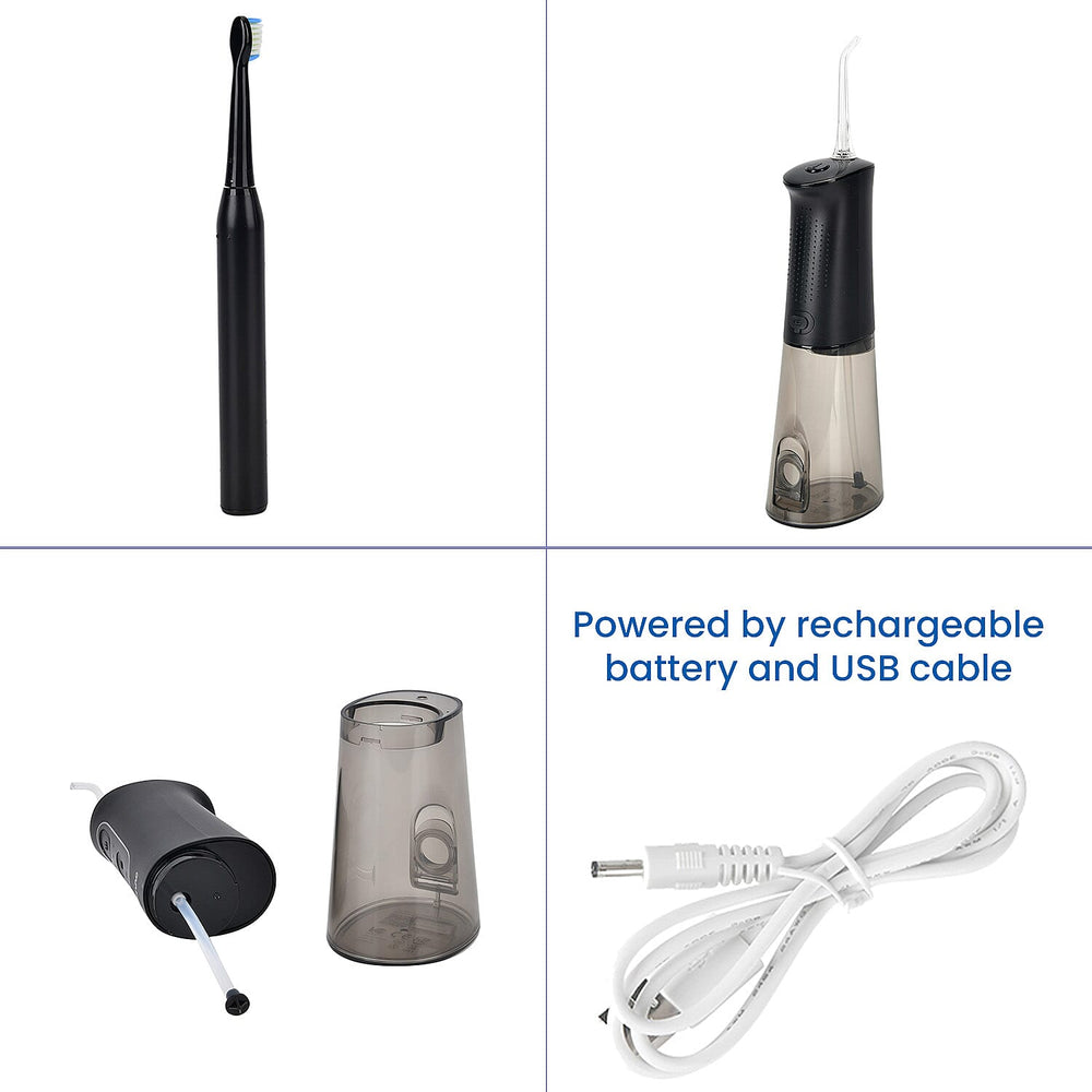 Bitvae Set of Sonic Toothbrush With 4 Replacement Heads, 5 Modes & Smart Timer With Water Flosser With 4 Replacent Heads - Black