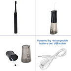 Bitvae Set of Sonic Toothbrush With 4 Replacement Heads, 5 Modes & Smart Timer With Water Flosser With 4 Replacent Heads - Black